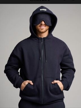 NEW Comfrt-Travel ZIP Hoodie Navy Hoodie with Hood Eye Mask